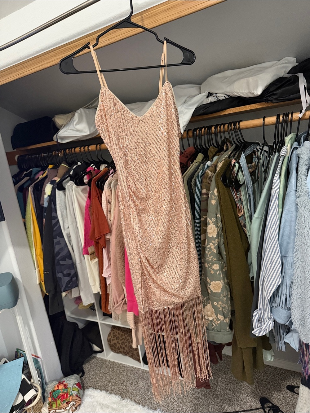 Gold Sequin Fringe Slip Dress - Women